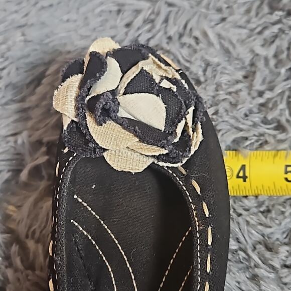 Naturalizer Black Off White Peep Toe Slingback Espadrille Wedge Sandals Sz 6 1/2 - Picture 9 of 11